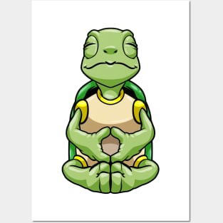 Turtle at Yoga in Cross-legged Posters and Art